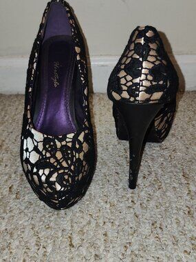 Black lace platform heels